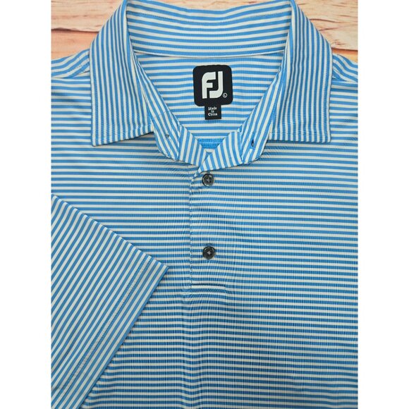 FOOTJOY FJ Men's Golf Polo Large Seawash Blue Striped - Picture 4 of 8
